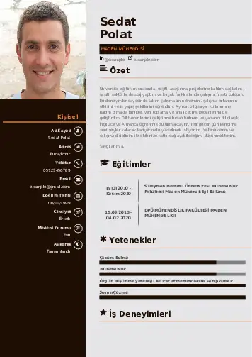 Maden Mühendisi Cv Örnekleri cv indir